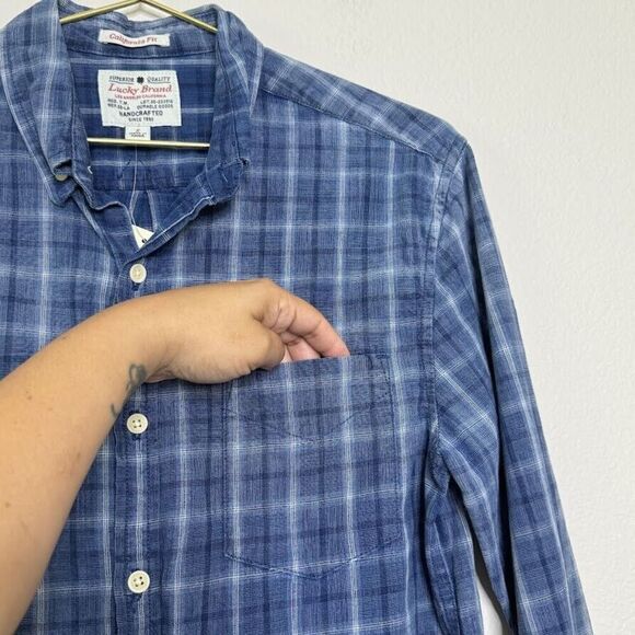 Lucky Brand Shirt Mens Small Plaid California Fit Blue Handcrafted Button Down - Picture 1 of 11